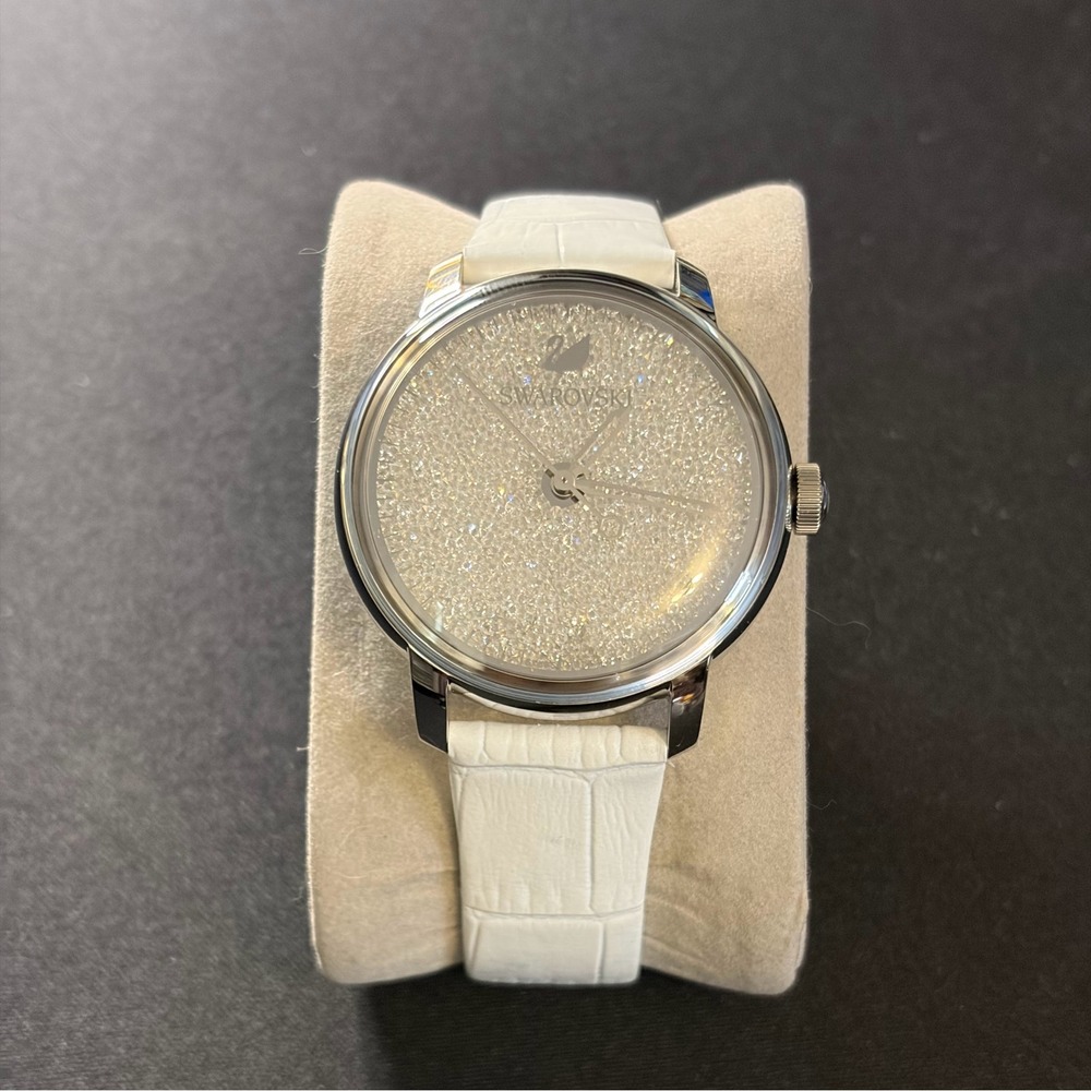 Swarovski Crystalline Pure Watch Womens White Leather Strap Sparkle 5295383